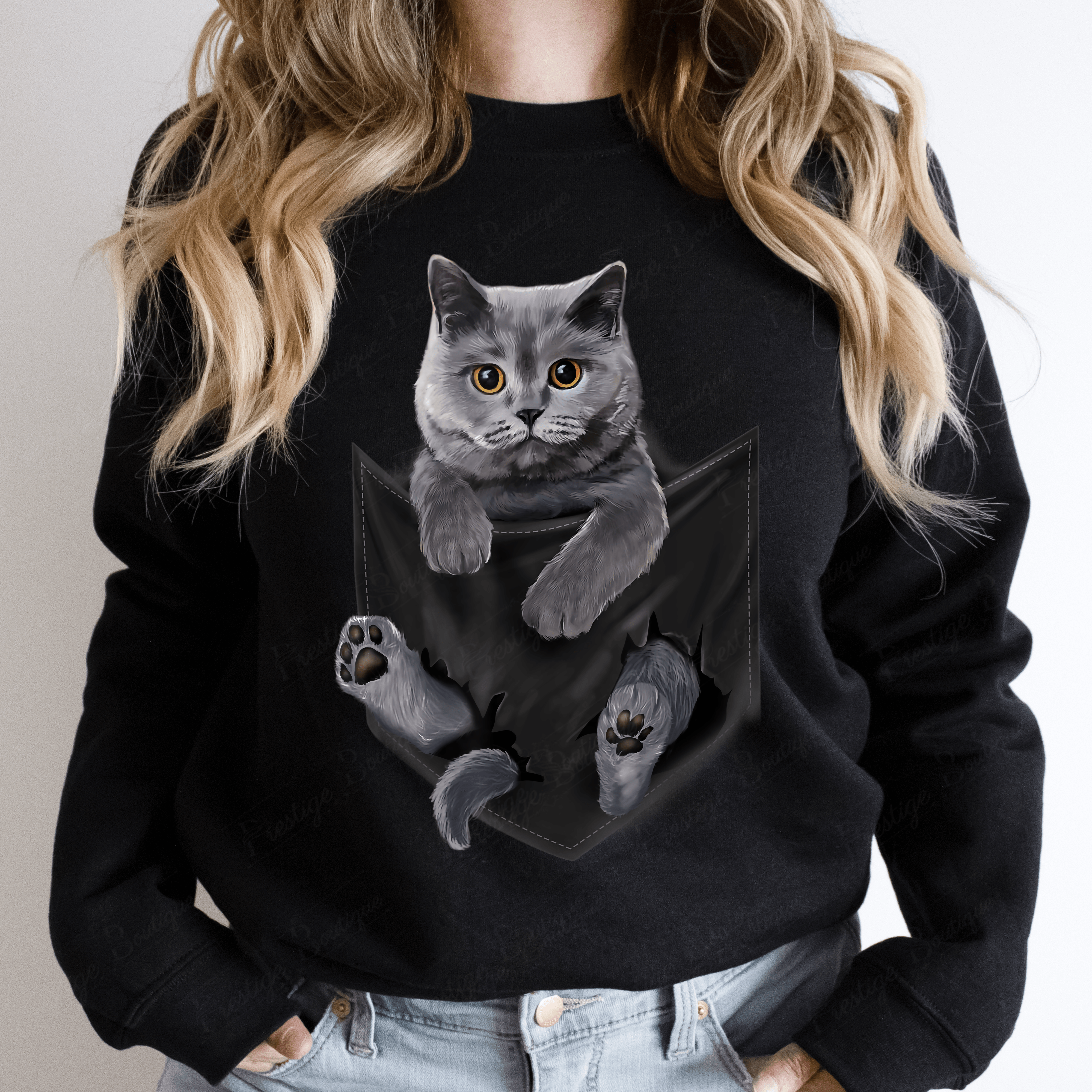Bluza cu pisici British Cat in pocket - Prestigeboutique.ro