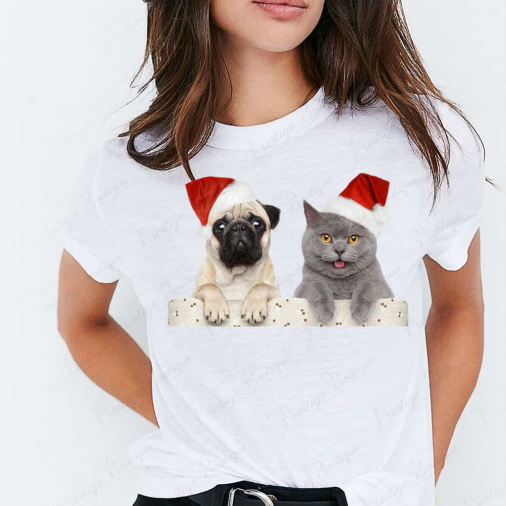 Tricou de Craciun cu caini dog and cat christmas
