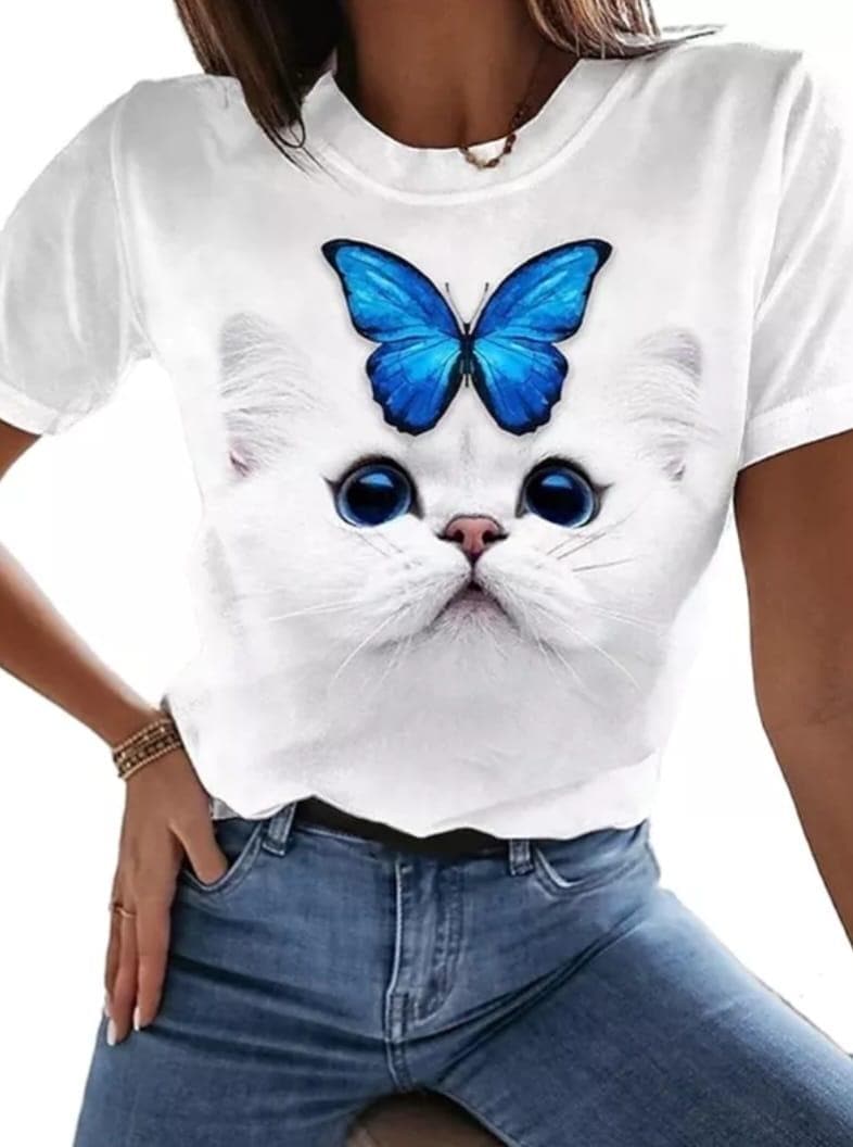 Tricou Pisica alba cu fluture - Prestigeboutique.ro